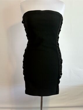 Aris Black Strapless Lace-Up Bodycon Dress